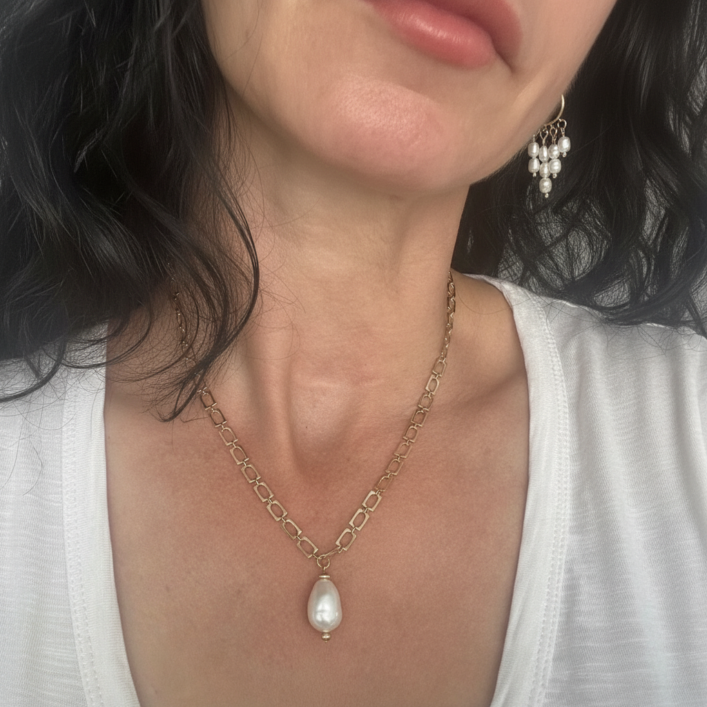 שרשרת זהב עם תליון פנינת בארוק טבעית Ora